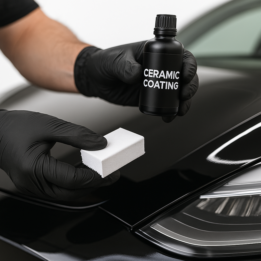 Ceramic coating being applied with applicator pad